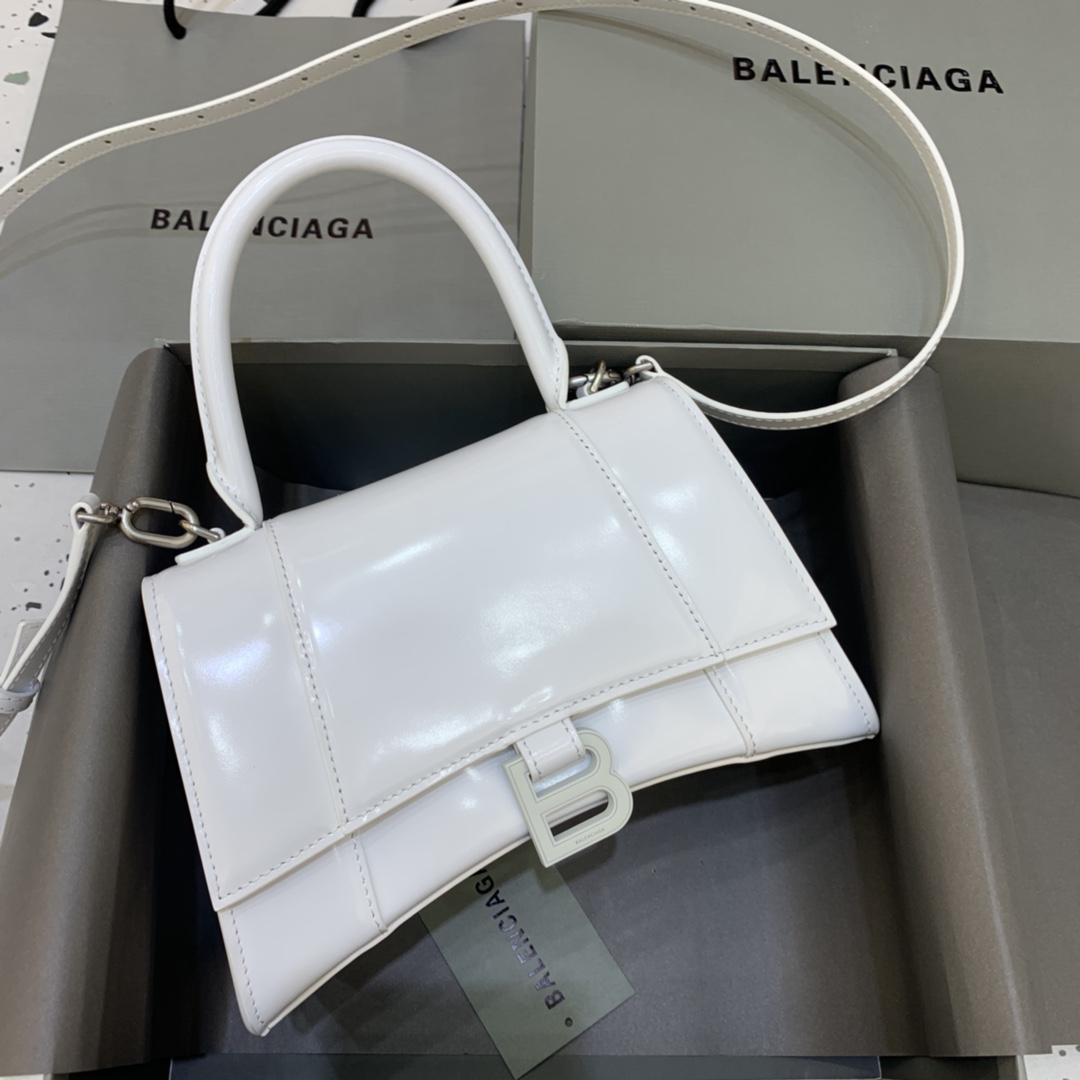 Balenciaga Hourglass Small Handbag Box Calfskin Shoulder Bag White